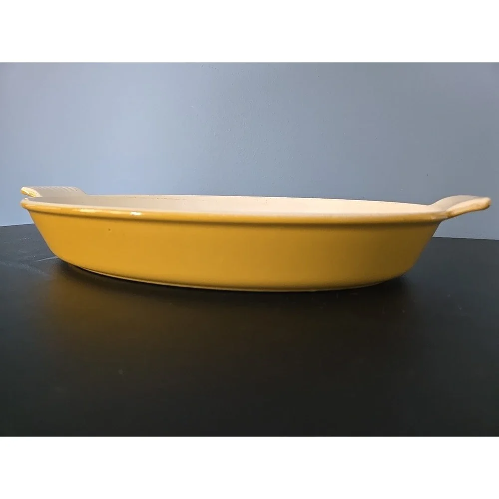 Vintage 60's Descoware Belgium 14H 34B‎ Enamel Cast Iron Casserole Yellow